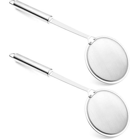 Longziming 2x Schaumlöffel - Ölschöpfkelle Für Fondue - 32 Cm - Edelstahl 304 - Feinmaschiges Sieb Mit Langem Griff - Zum Trennen Von Öl, Fett Und Schaum - Küchenutensil