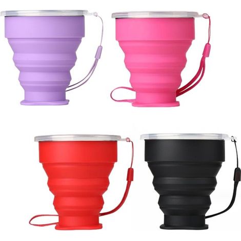 4-teiliges Set – 200-ml-faltbecher – Mini-einziehbecher – Tragbarer Silikon-teebecher – Teleskop-kaffeebecher Mit Deckel Für Unterwegs – Rot + Rosa + Schwarz + Lila