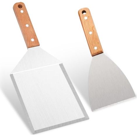 Set Mit 2 Grillspateln Aus Edelstahl – Grillpfannenwender – Schöpfkellen Mit Holzgriffen – Grillzubehör – Für Steaks, Pizza Und Grillfleisch – Für Hobbyköche