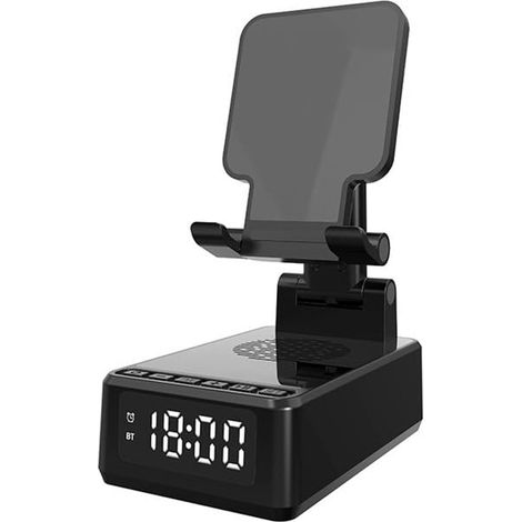 Longziming – Multifunktionaler Kabelloser Bluetooth-lautsprecher – All-in-one-bluetooth-lautsprecher Mit Kabellosem Ladegerät Und Wecker – Handyhalterung Und Nachttisch-organizer – Kompaktes Zubehör