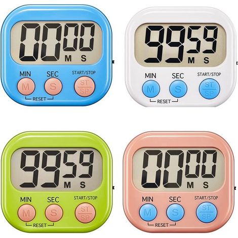 Set Mit 4 Magnetischen Digitalen Küchentimern Mit Alarm Und Stoppuhr, Akustischem Oder Stummem Modus, Groot Lcd-bildschirm Zum Kochen, Lernen Und Für Sport.