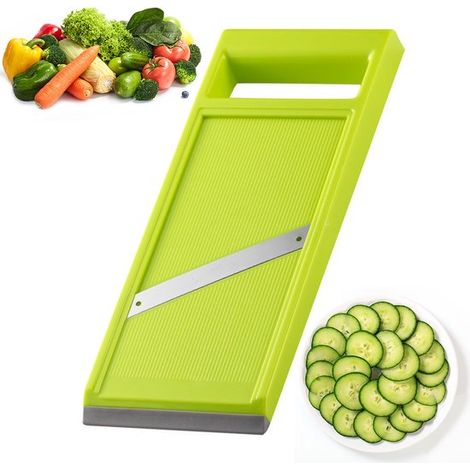 Gemüsemandoline – Manueller Gurkenschneider Mit Ergonomischem Griff – Edelstahl Und Abs – Tragbarer Gemüseschneider – Spülmaschinenfest – 27,3 X 10,8 Cm – Grün/silber