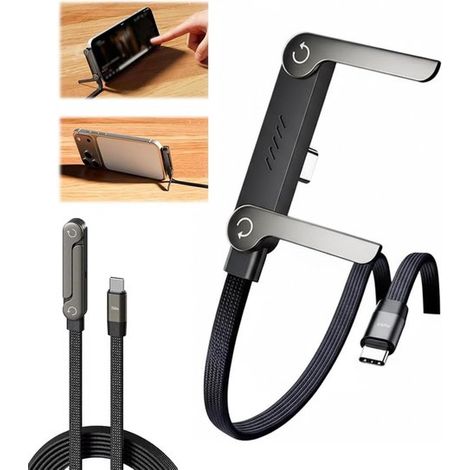 Longziming – 240-w-usb-c-ladekabel Mit Handyhalterung – 2-in-1-schnellladekabel – Geflochtenes Usb-c-kabel – Faltbare Smartphone-halterung – Schnelle Datenübertragung – 1,5 M