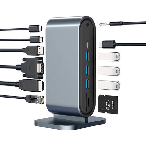 12-in-1 Usb-c Dockingstation – 3 Displays, 100-w-ladefunktion, Displaylink, Hdmi, Usb 3.0, Sd-kartenleser, Ethernet, Kompatibel Mit Mac Und Windows
