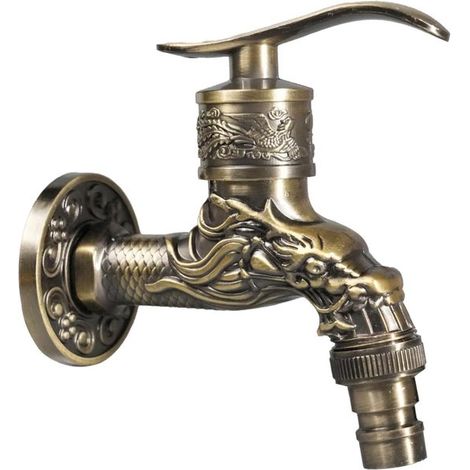 Longziming – Retro-wasserhahn – Vintage-wasserhahn – Wandarmatur – Drachenkopf-detail – Einhandbedienung – Zinklegierung – Antikmessing-finish – Für Den Innen- Und Außenbereich Geeignet – 1
