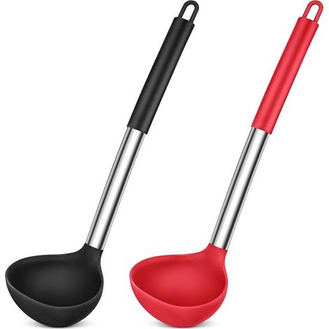 2er-set Suppenlöffel – Hitzebeständiges Silikon + Edelstahl, Tiefer Löffel, Ergonomischer Griff, Spülmaschinenfest Zum Kochen Und Servieren