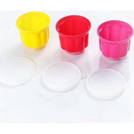 Longziming – Puddingformen – Kleine Puddingformen – Dessertformen – 3-teilig Mit Deckel – Bpa-freier Kunststoff – Auslaufsicher – Stapelbar – Für Gelee, Eiscreme, Sahne Und Desserts – Rot/rosa/gelb