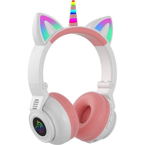 Longziming – Kopfhörer – Kinderkopfhörer – Kabellose Bluetooth-kopfhörer – Bequeme Ohrpolster Mit Verstellbarem Kopfbügel Und Blinkenden Einhorn- Und Katzenohren – 1 Stück – Für Kabelgebundenen Betrie