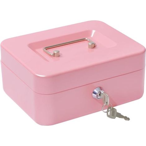 Longziming – Geldkassette – Metallbox – Mechanisches Schlüsselschloss – Herausnehmbares Münzfach – Robustes Metall – Rosa Design – Sichere Aufbewahrungslösung – 1 Stück