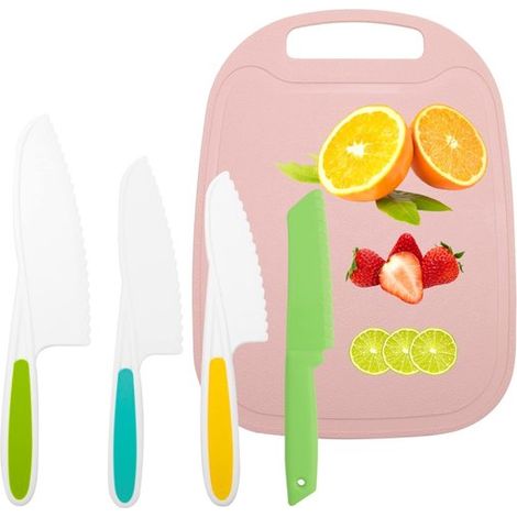 Kinder Safe Ausstechform-set – 4 Kinder-ausstechformen Aus Kunststoff Und 1 Schneidebrett – Ausstechformen Für Obst Und Gemüse – Geeignet Für Kinder – Verschiedene Farben – 1 Set