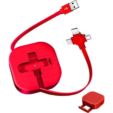 Longziming – Einziehbares Ladekabel – Mehrfachladekabel – 5a Schnellladung – 3-in-1-kompatibilität – Tpe-material – Kompaktes Und Verwicklungsfreies Design – 1 Stück – Rot