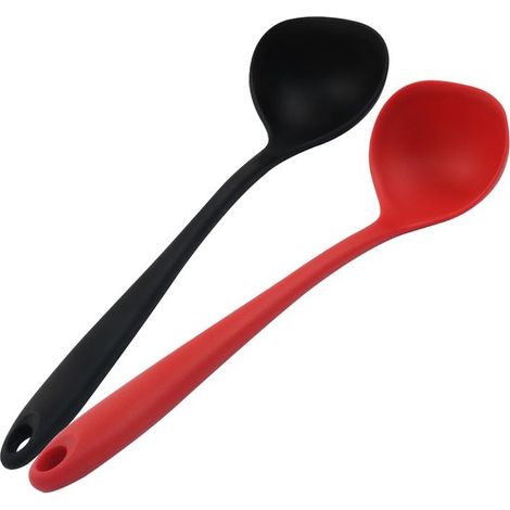 Set Mit 2 Silikon-suppenlöffeln – Schwarz/rot, 29,8 Cm, Hitzebeständig Bis 230 °c, Spülmaschinenfest