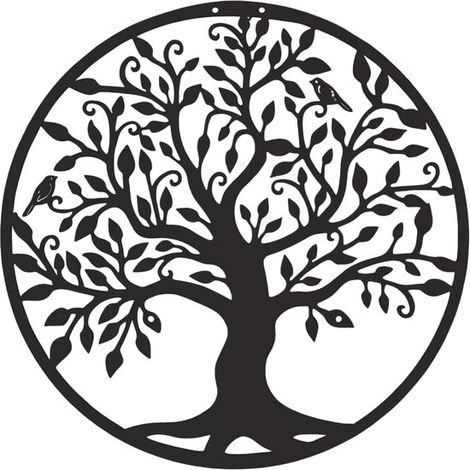 1 Stück – Wanddekoration „lebensbaum“ Aus Metall, Künstlerische Silhouette – Geschenkidee Für Drinnen Und Draußen – Garten- Und Wohndekoration – Schwarz – 40 X 40 Cm