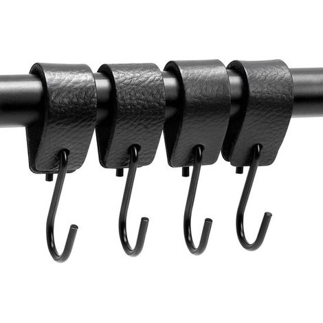 S-förmige Haken Mit Lederschlaufe – Industriedesign – Komplett Aus Leder Und Handgefertigt – Robust Und Multifunktional – Hohe Belastbarkeit – Einfache Montage