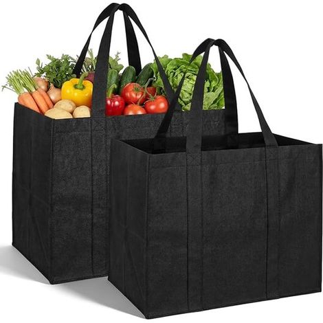 Longziming – Faltbare Einkaufstasche – 2er-pack – 41 X 33 X 26 Cm – Große, Wiederverwendbare Einkaufstasche Mit Langen Henkeln, Ideal Zum Einkaufen Und Für Outdoor-aktivitäten – Schwarz
