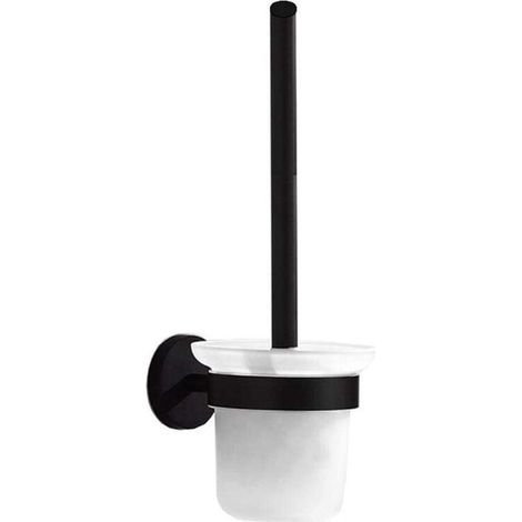 Wc-bürstenhalter Aus Edelstahl 304 – Mattschwarz Mit Glasbecher – Wand- Oder Klebemontage – Modern Und Langlebig, 34 X 11,5 Cm