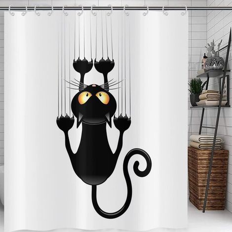 Longziming – Duschvorhang – Duschvorhang Mit Katzenmotiv, 150 × 180 Cm – Wasserabweisendes Polyester – Strapazierfähig Und Pflegeleicht – Inkl. 12 Haken – Badezimmerdekoration