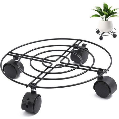 Longziming Mobiler Pflanzenständer – Runder Pflanzenwagen Aus Metall – Pflanzenständer Auf Rädern – Mobiler Pflanzenhalter Für Garten Und Zuhause – 27 Cm