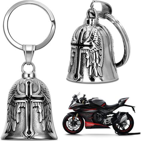 Longziming – Schutzglocken – Schwarzes Kreuz – Geflügelte Und Gekreuzte Glocken – Schutzglocken Für Motorräder Und Fahrräder – 2er-set – Ideal Als Schlüsselanhänger Oder Talisman – Schwarz