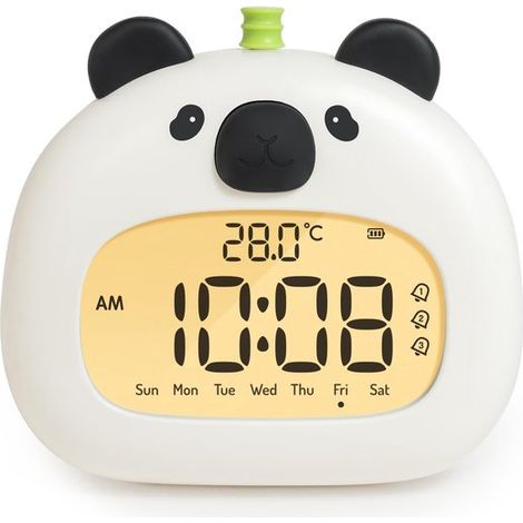 Pandaförmiger Kinderwecker Mit Nachtlicht – 8 Cm Led-digitalanzeige, Drei Weckzeiten Und Datumsanzeige – 1 Stück – Kinderzimmerdekoration, Schwarz