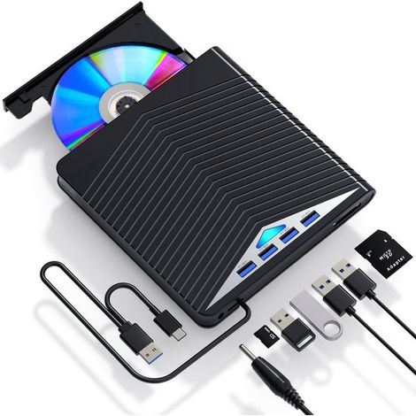 Ynkkvre – Externe Hochgeschwindigkeitsfestplatte Mit Usb 3.0 Und Usb-c, Dvd/cd-brennfunktion Und 6 Zusätzlichen Anschlüssen