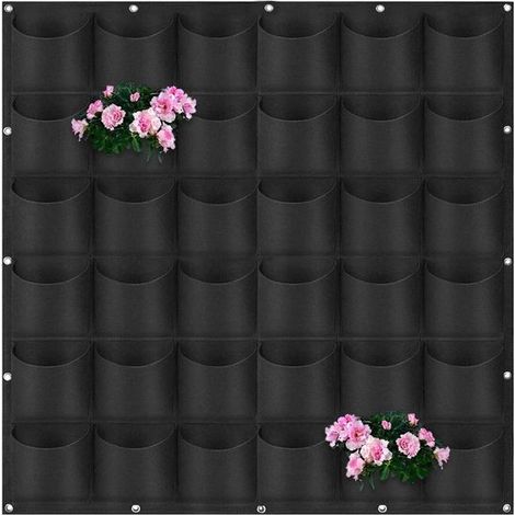 Vertikaler Hängepflanzkasten – 36 Fächer – 100 X 100 Cm – Für Drinnen Und Draußen Geeignet – Für Gartenmauern, Balkone Oder Zäune – Atmungsaktives Filzgewebe – Ideal Für Gemüse, Kräuter Und Erdbeeren