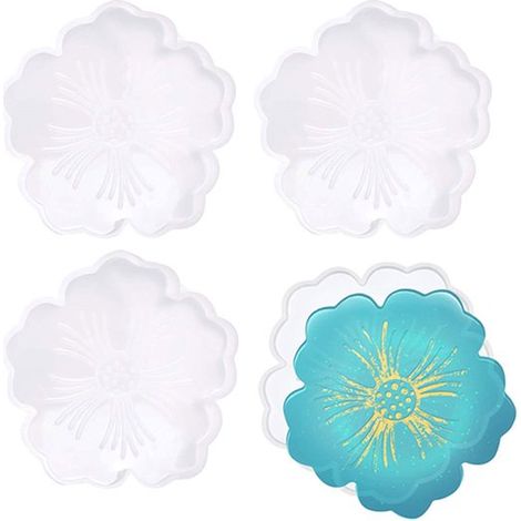 Untersetzerformen – Silikonformen In Blumenform – Für Harzguss – Bastelarbeiten – Dekoration – Transparent – 4er-set
