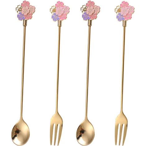 4-teiliges Set – Edelstahlbesteck Mit Löffel Und Gabel – Dessertlöffel – Edelstahl-dessertlöffel – Ideal Für Camping, Zuhause Oder Partys – Zwei Stück