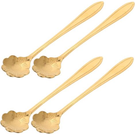 4er-set Goldene Teelöffel – Edelstahl, Florales Design, Leicht Und Handlich, Ideal Für Kaffee, Desserts Und Als Geschenk