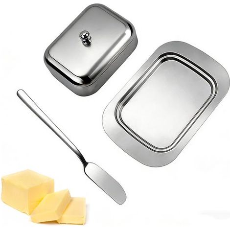 Longziming – Butterdose Aus Edelstahl – Butterbehälter Aus Edelstahl – Luftdichte Aufbewahrung – Mit Buttermesser – Edelstahl 410 – Matte Oberfläche – Verlängert Die Haltbarkeit