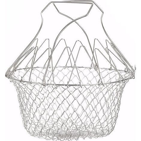 1 Dampfkorb – Frittierkorb – Kochkorb – Gemüsedämpfer – Tragbarer Dampfgarer – Sieb – Edelstahl 304 – Faltbar – Zum Braten/waschen Von Obst Und Gemüse – Silber