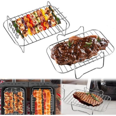 Rost – 2-teilig – Quadratischer Rost – Edelstahlrost Für Dörrautomaten – Stapelbar – Korb – Zubehör – Ofen- Und Spülmaschinenfest – Für Heißluftfritteuse, Backofen Und