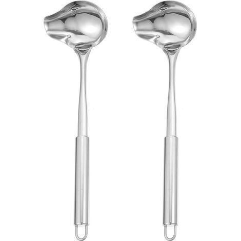 Longziming - Schöpfkelle - Edelstahl - Tropffreier Ausguss Und Aufhängeösen - 2-teilig - Küchenutensil Silber