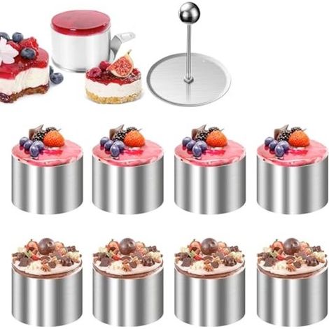 Longziming – 10-teiliges Set Aus Edelstahl-backringen Mit Backblech Und Schnappdeckel – Ideal Für Kuchen, Mousses, Kekse Und Salate – Dekorative Ringe Mit Ausstecher