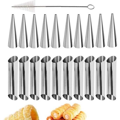 Longziming – Cannoli-form – Croissant- Und Cannoli-röhrchenformen – 21-teiliges Set – Backformen Aus Edelstahl Mit Reinigungsbürste – Wiederverwendbar – Für Blätterteig Und Waffelhörnchen