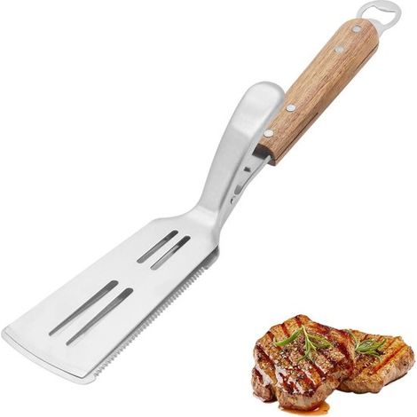 Longziming – 2-in-1 Grillwender Und -zange – Grillwender Aus Edelstahl Mit Zange – Grillzubehör – Perforationen Für Fettablauf – Geeignet Zum Grillen Und Kochen