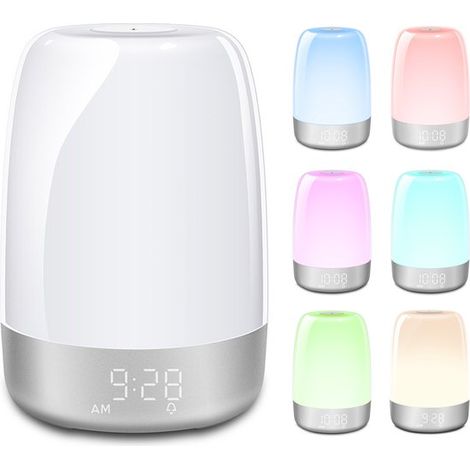 Ynkkvre – Beleuchteter Wecker – Digitaler Wecker Mit Lampe – Naturgeräusche – Schlafzimmer – Schlummerfunktion – Silber