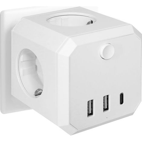 Longziming Würfel-steckdosenleiste Mit Usb-c- Und 2 Usb-a-anschlüssen – 4 Steckdosen – 4000 W, 16 A – Kabellos – Ein-/ausschalter – Kompaktes Netzteil