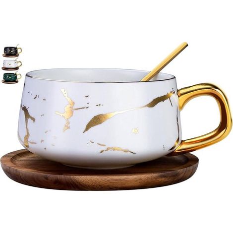 Longziming – Keramiktassen – Cappuccino-tassen – Milchschaum-erhaltungsdesign – Bleifreie Keramik – Matte Oberfläche Mit Goldener Marmorstruktur – Ideal Für Heißgetränke – 1 Tasse – Bla