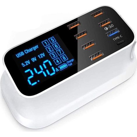8-port-usb-ladestation – 40 W – Schnellladung Mit Qc 3.0 Und Typ-c-anschluss – 8 Anschlüsse – Ideal Für Zuhause, Büro Und Reisen (weiß)