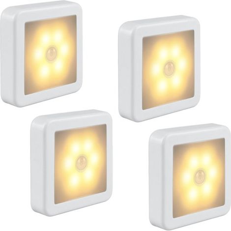 Bewegungsmelderleuchte – Nachtlicht – Wandleuchte – Treppenhausleuchte – 4er-pack – Automatisches Ein-/ausschalten – Kabellos – Selbstklebend – Warmweißes Led-licht – Für Den Innenbereich