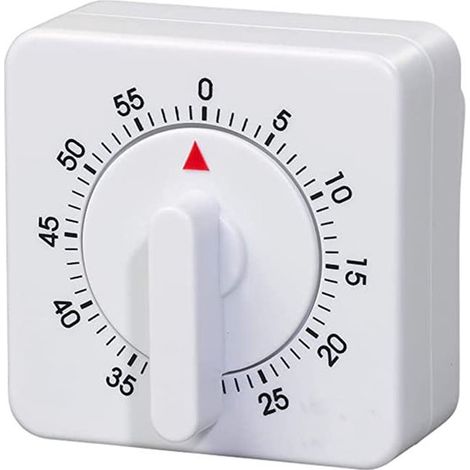 Longziming - Küchentimer - Kochtimer - Digitaler Küchentimer - 1 Stück - Mechanisch - Batterielos - 60 Minuten - Metallfeder - Weiß - 6 X 6 X 2,4 Cm - Zum Kochen