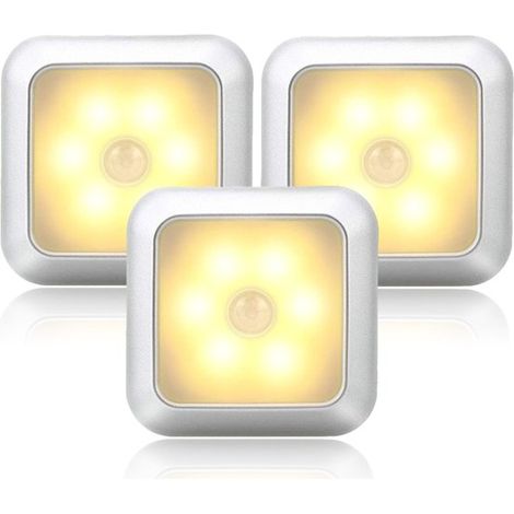 Longziming 3er-pack Led-nachtlichter – Bewegungs- Und Lichtsensor – Warmweiß – Ideal Für Schränke, Regale Und Treppen – Einfache Installation