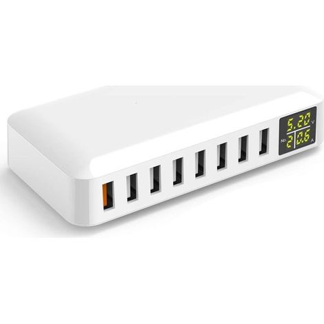 Longziming – Weiße Usb-ladestation – 40-w-schnellladegerät Mit Mehreren Anschlüssen Und Led-anzeige – 13 × 2,6 × 6,5 Cm