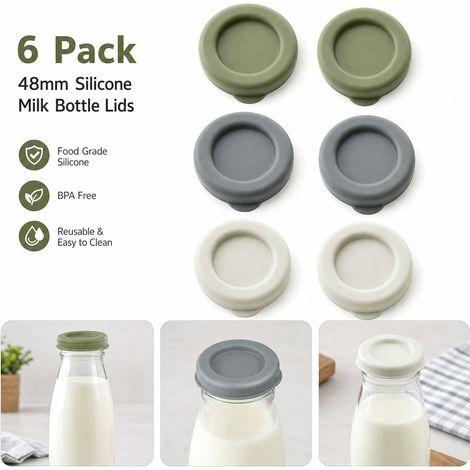 Set Mit 6 Ersatz-silikondeckeln Für Milchflaschen, 48 Mm Durchmesser, Wiederverwendbar, In 3 Farben, Zur Aufbewahrung Von Getränken In Standard-glasmilchflaschen