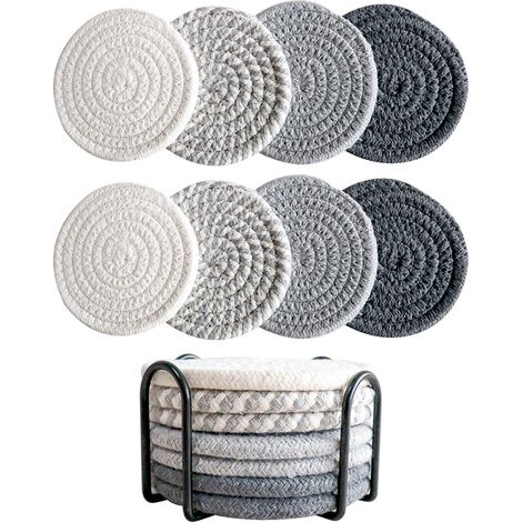 Set Mit 8 Gewebten Baumwolluntersetzern Für Getränke Wie Bier Und Kaffee, Saugfähige Untersetzer In 4 Farben Mit Halter, Boho-untersetzer Zur Dekoration Und Zum Schutz Der Tischoberfläche