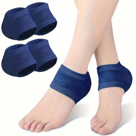 4 Silikon-fersenschoner: Atmungsaktives Strickdesign, Dämpfung Und Druckentlastende Unterstützung, Bequemes Blaues Fußpolster.