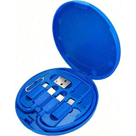 Usb-adapter-set Mit Mehreren Ladekabeln Und Handyhalterung – Kompatibel Mit Ios, Android, Usb-c, Iphone, Kamera Und Mp3-player – Blau