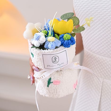 1 Strauß Künstlicher Blumen Mit Gehäkelten Blüten: Geschenkidee Zum Geburtstag, Hochzeitstag Oder Valentinstag Für Mama, Freundinnen Oder Ehefrauen, Blaue Wohndekoration