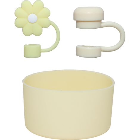 Gelbe Becherzubehörteile (20–40 Oz), Darunter 2 Strohhalmdeckel Und 1 Hülle. Strohhalmdeckel Aus Silikon, Becher Nicht Enthalten.
